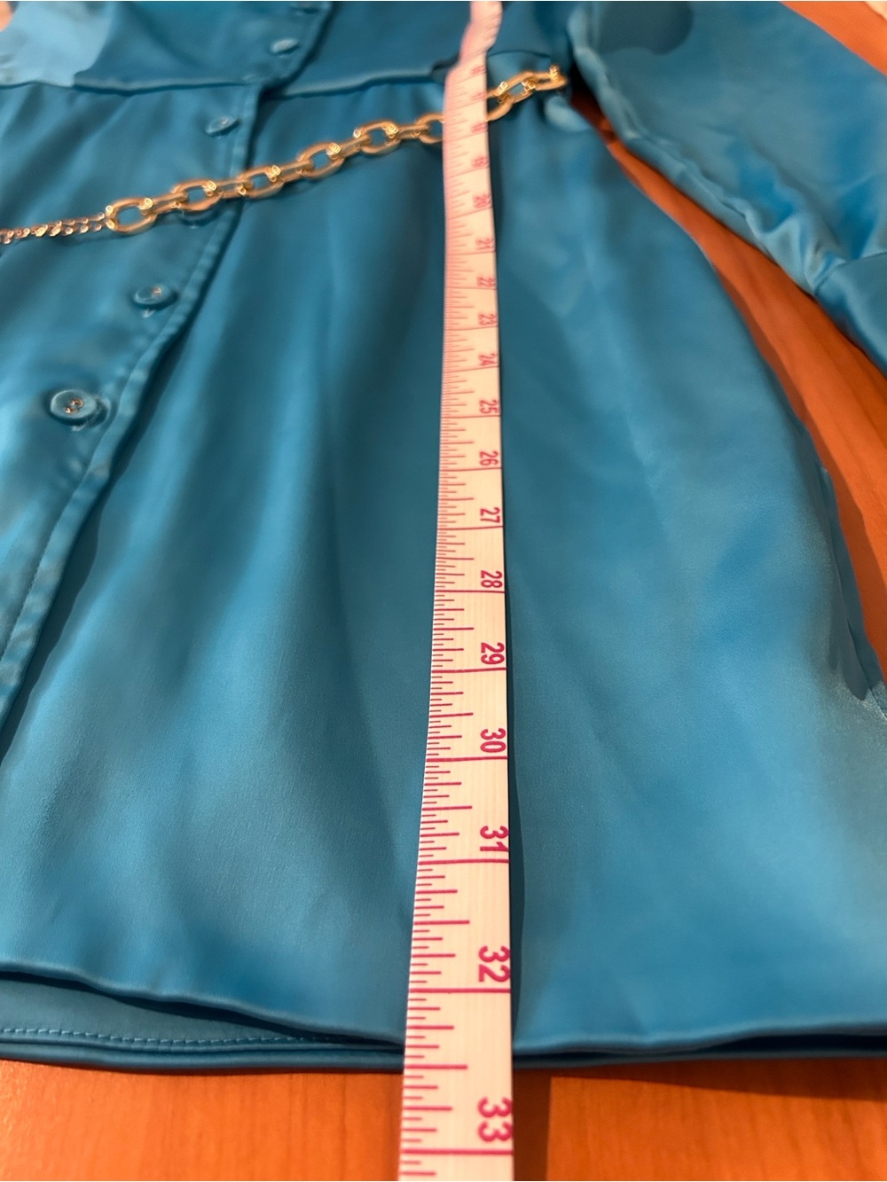 L'ATISTE Turquoise Button-Front Mini Shirt Dress - Picture 11 of 14